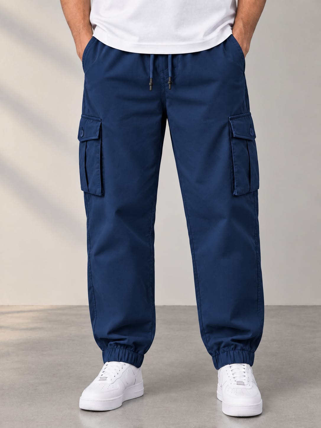Men Navy Blue Cargo Trouser