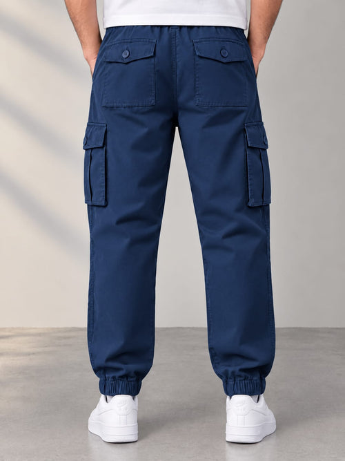 Men Navy Blue Cargo Trouser
